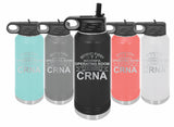 CRNA Appreciation Laser Engraved 32 oz Insulated Water Bottle with Straw, Personalized, Custom Stainless Steel Sports Water Bottle