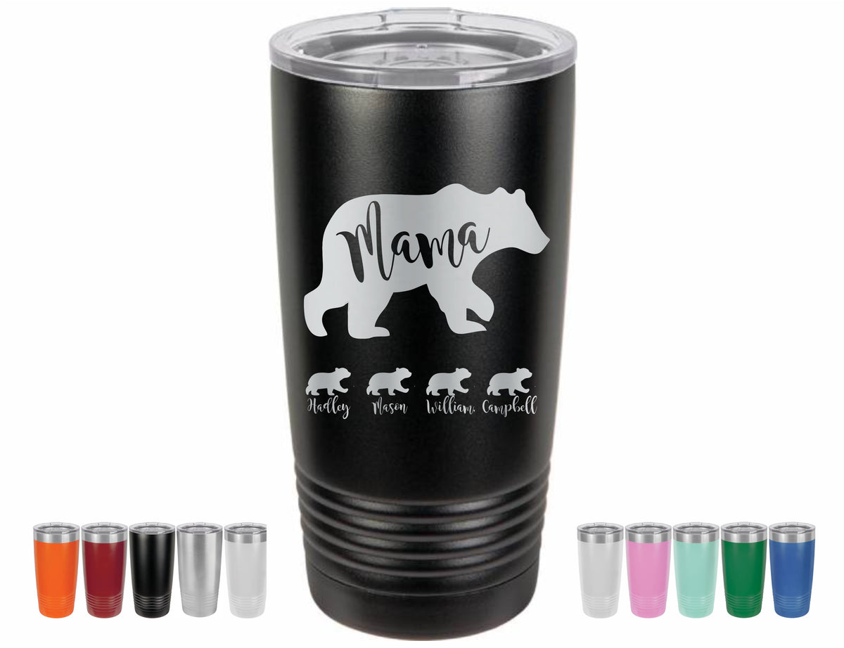 Mama Bear Personalized With Kids Names Engraved Tumbler, Stainless