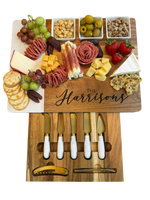 Quartz & Acacia Modern Charcuterie Board Set 16 pcs Laser Engraved Cheese Board And Knife Set Realtor Closing gift Custom Christmas Wedding