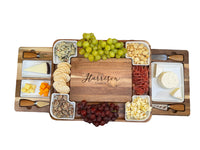 Expanding Personalized Charcuterie Board Cheese Board & Knife Set w/ Drawers Realtor Closing gift Custom Charcuterie Christmas Wedding Gift