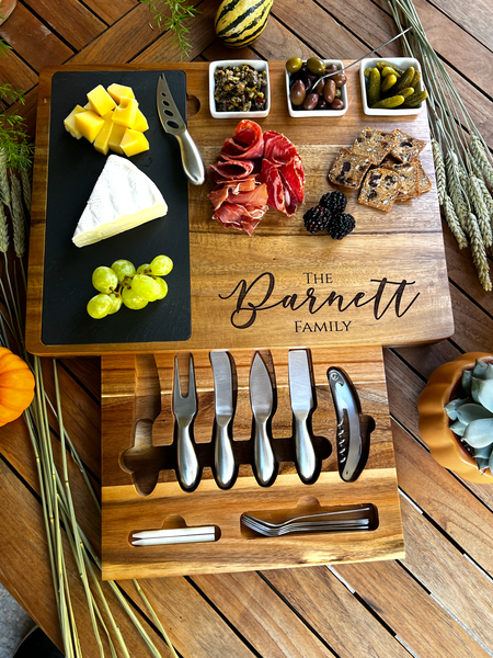 Personalized Charcuterie Board, Includes Cheese Knives Set